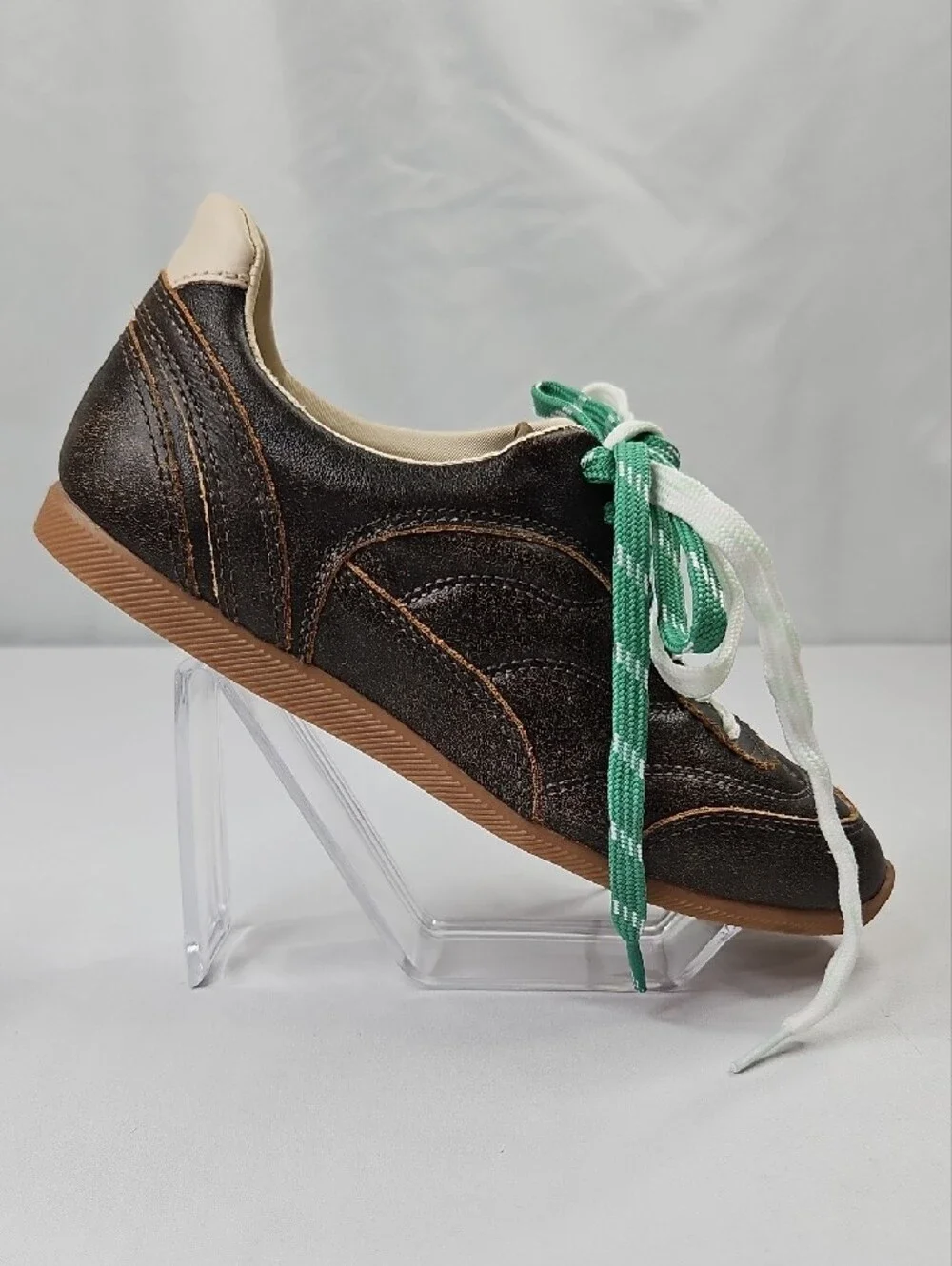 Dolce Vita Brown Leather Sneakers with Green and White Laces Size 7.5
